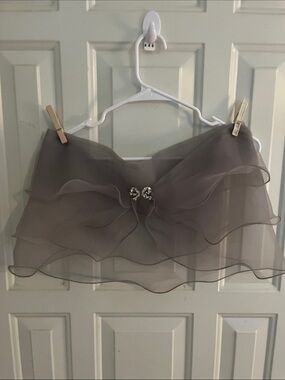 Sheer Ruffled Organza Bandeau Top with Rhinestone Detail - Taupe